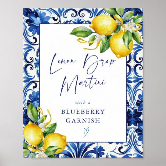 Mediterrane citroenen citroen drop martini teken poster (Voorkant)