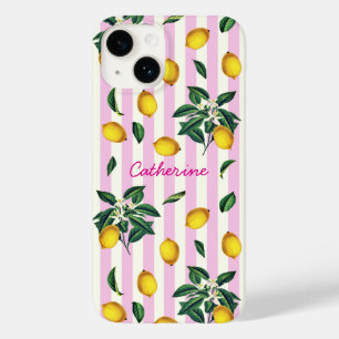 Mediterrane citroenen met roze strepen naam Case-Mate iPhone 14 hoesje