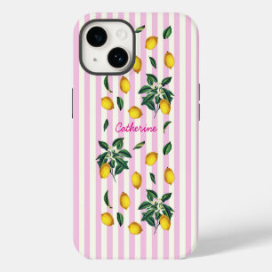 Mediterrane citroenen met roze strepen naam iPhone 14 hoesje