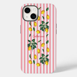 Mediterrane citroenen met roze strepen naam iPhone 14 hoesje