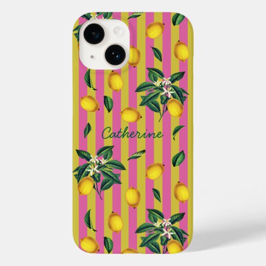 Mediterrane citroenen roze gele strepen naam Case-Mate iPhone case (Achterkant)