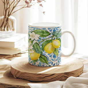 Mediterrane Citrus en Blauwe Tegels Koffiemok