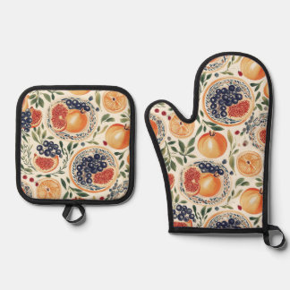 Mediterrane Citrus & Granaatappel Oven Mitt en P Ovenwant & Pannenlap Set