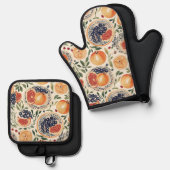 Mediterrane Citrus & Granaatappel Oven Mitt en P Ovenwant & Pannenlap Set (Voorkant / Achterkant)