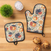 Mediterrane Citrus & Granaatappel Oven Mitt en P Ovenwant & Pannenlap Set (Top down)