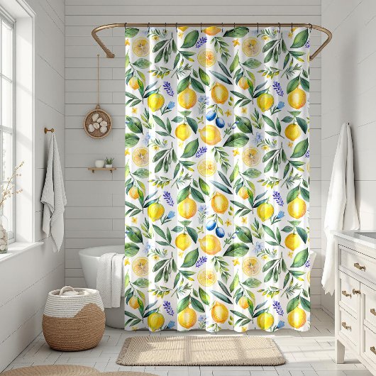 Mediterrane citrus met blauwe bloemen douchegordijn