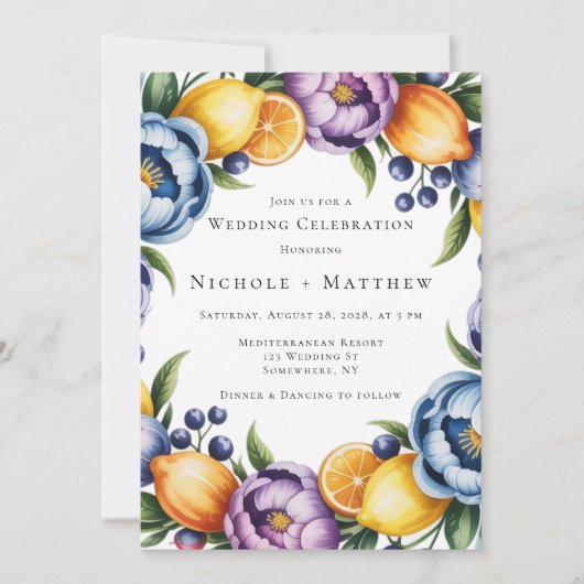 Mediterrane Citrusboeket Bruiloft Kaart (Voorkant)