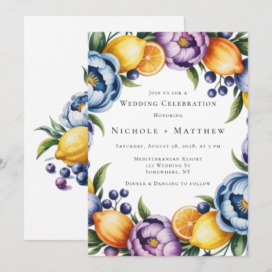 Mediterrane Citrusboeket Bruiloft Kaart (Voorkant / Achterkant)