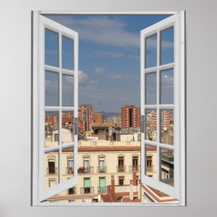 Mediterrane City Uitzicht Fake Window Poster
