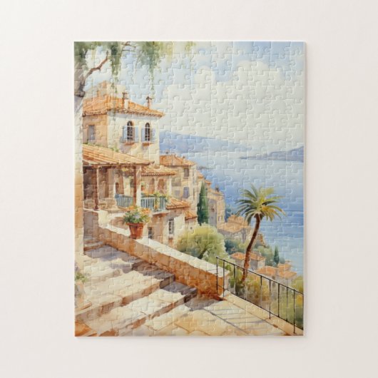 Mediterrane Dorp Waterverf Legpuzzel (Verticaal)