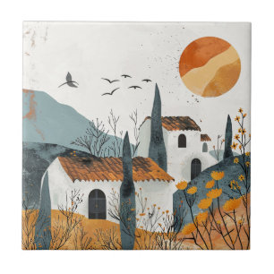 Mediterrane dorps terracotta zon landschap tegeltje