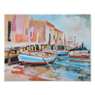 Mediterrane dorpshaven Impressionist Foto Afdruk