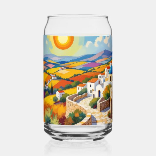 Mediterrane dorpsschildering blikvorm glas (Voorkant)