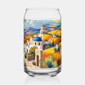 Mediterrane dorpsschildering blikvorm glas (Links)