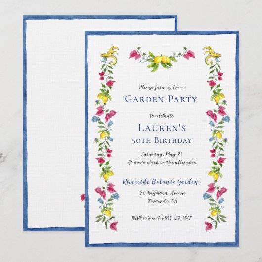 Mediterrane Floral Garden Birthday Party Kaart (Voorkant / Achterkant)