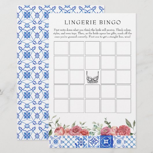 Mediterrane Floral Pink Game Lingerie Bingo Briefpapier (Voorkant / Achterkant)