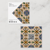 Mediterrane  Floral QR Code Social Media Vierkante Visitekaartje (Voorkant / Achterkant)