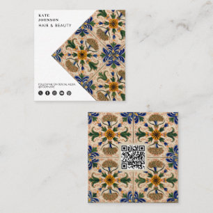 Mediterrane  Floral QR Code Social Media Vierkante Visitekaartje