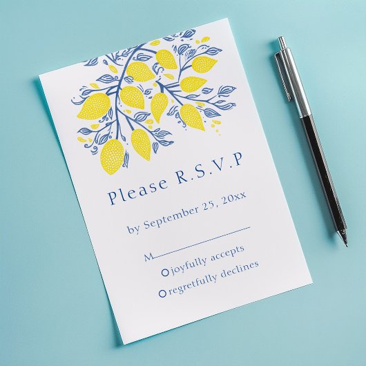 Mediterrane geïnspireerde Lemon Vines RSVP-kaart RSVP Kaartje