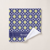Mediterrane Gele Blauwe Floral Tegel Patroonnaam Bad Handdoek (Wasdoekje)
