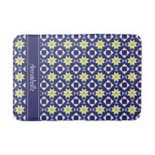 Mediterrane Gele Blauwe Floral Tegel Patroonnaam Badmat (Voorkant)