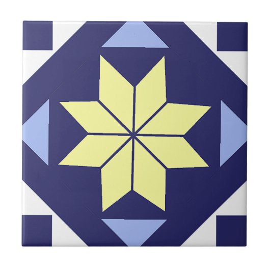 Mediterrane Gele Blauwe Floral Tegel Pattern Tegeltje (Voorkant)