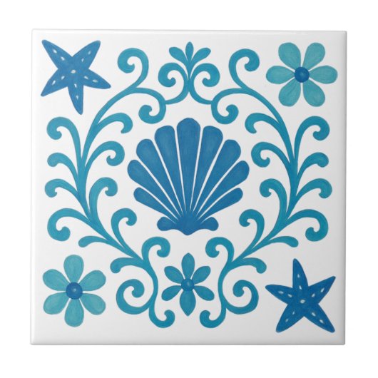 Mediterrane Harmonie – Blauw & Turquoise Kust Tegeltje (Voorkant)