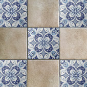 Mediterrane Inspiratie Blauwe Bloem Geometrisch Tegeltje