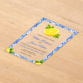 Mediterrane Italiaans Blauwe Tegel - Citroenbruilo Acryl Uitnodigingen (Laagn)