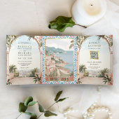 Mediterrane Italiaanse Amalfi kust QR Code Bruilof Drieluik Uitnodiging