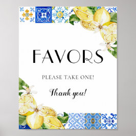 Mediterrane Italiaanse blauwe Tegel Lemons Favors  Poster