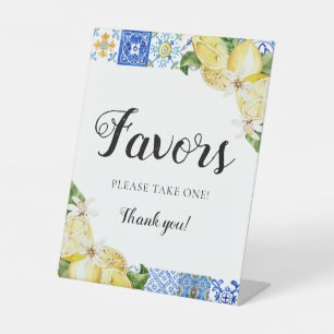 Mediterrane Italiaanse blauwe Tegel Lemons Favors Reclamebord Met Voetstuk