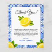 Mediterrane Italiaanse citroen bruiloft bedankkaar (Voorkant)