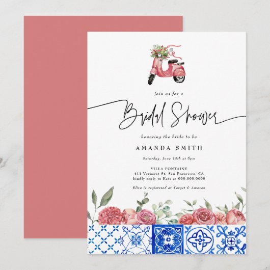 Mediterrane Italië Floral Pink Vrijgezellenfeest Kaart (Voorkant / Achterkant)