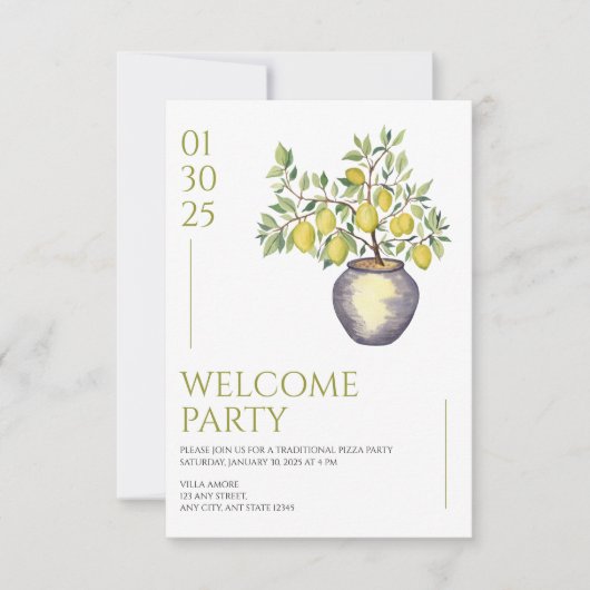 Mediterrane Italië Lemon Vibrant Welkomstfeest Kaart (Voorkant)