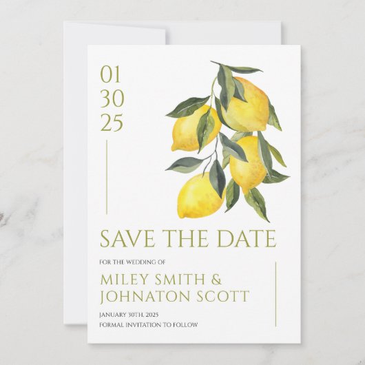 Mediterrane Italië Lemon Wedding Save the Date (Voorkant)