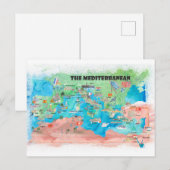 Mediterrane kaart met reisaffiches voor cruisesche (Voorkant / Achterkant)