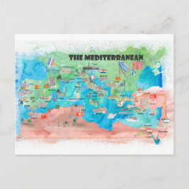 Mediterrane kaart met reisaffiches voor cruisesche