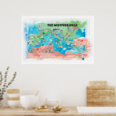 Mediterrane kaart met reisaffiches voor cruisesche poster (Keuken)