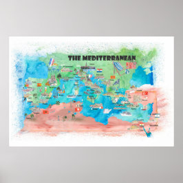 Mediterrane kaart met reisaffiches voor cruisesche poster