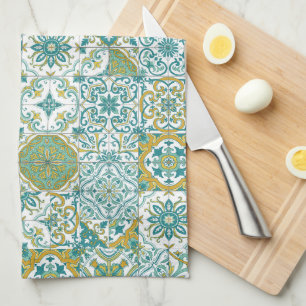 Mediterrane kleuren/ Azulejo tegels Theedoek