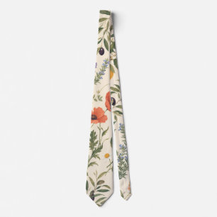Mediterrane knoop met botanische print stropdas