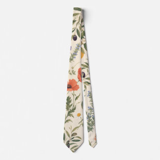Mediterrane knoop met botanische print stropdas