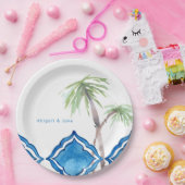 Mediterrane kobalt blauwe Tegel gepersonaliseerde  Papieren Bordje (Feest)