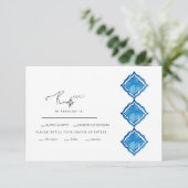 Mediterrane kobalt Blue Tegel Wedding RSVP Kaart (Staand voorkant)