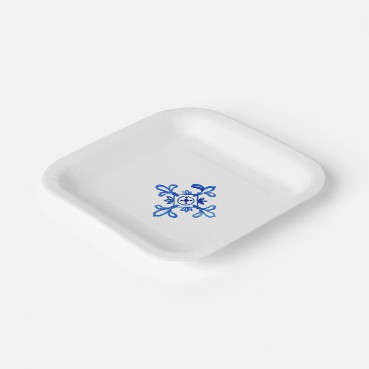 Mediterrane kobaltblauwe Tegel generiek Papieren Bordje (Gebogen)