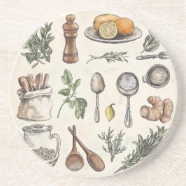 Mediterrane kruiden en keuken essentials zandsteen onderzetter