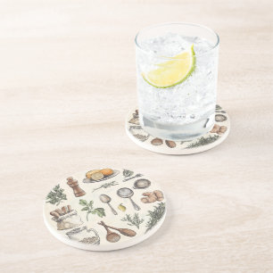 Mediterrane kruiden en keuken essentials zandsteen onderzetter