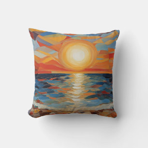 Mediterrane Kunst aan het Strand bij Zonsopgang Kussen