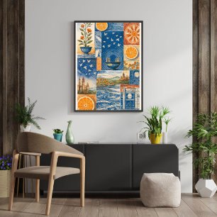 Mediterrane Kunstprint met Citrus & Oceaan Collage Poster